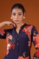 Aesthetic Navy Blue Floral Printed Designer Kurti for Party and Festive Wear - Image 2