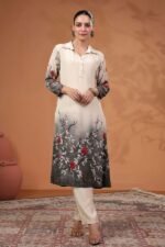 Irresistible Cream and Grey Designer Kurti for Party and Festive Wear