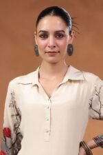 Irresistible Cream and Grey Designer Kurti for Party and Festive Wear - Image 2