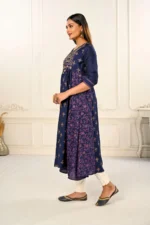 Purple Cotton With Handprint Embroidered Kurtis - Image 3