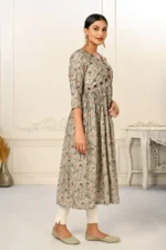 Grey Cotton With Handprint Embroidered Kurtis - Image 2