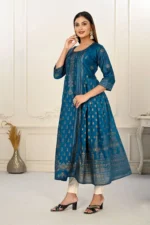 Blue Cotton With Handprint Embroidered Kurtis - Image 2