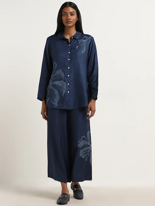 300976254INDIGO_1.webp Zuba Indigo Flower Design Straight Tunic - Image 1