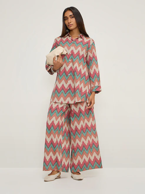 301000971REDGREEN_1.webp Utsa Multicolour Chevron Printed Tunic - Image 1