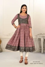 Violet Cotton Handprint Embroidered Kurtis