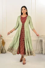 Pista Green Cotton Handprint Embroidered Kurtis - Image 2