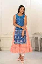 2 Layered Inner Cotton And Outward Jacket Chanderi Kurti For Women - Image 2