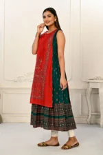 2 Layered Inner Cotton And Outward Jacket Chanderi Kurti For Women - Image 2