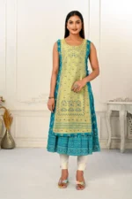 2 Layered Inner Cotton And Outward Jacket Chanderi Kurti For Women