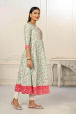 Light Green Cotton Handprint Embroidered Kurtis - Image 3