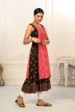 2 Layered Inner Cotton And Outward Jacket Chanderi Kurti For Women - Image 2