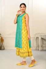 2 Layered Inner Cotton And Outward Jacket Chanderi Kurti For Women - Image 2