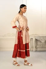 Cream Double Layered Cotton With Handfoil Print Kurtis - Image 3