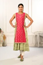 2 Layered Inner Cotton And Outward Jacket Chanderi Kurti For Women