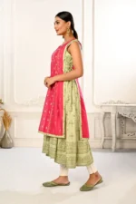 2 Layered Inner Cotton And Outward Jacket Chanderi Kurti For Women - Image 2