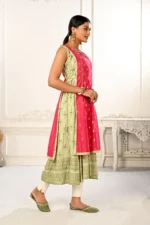 2 Layered Inner Cotton And Outward Jacket Chanderi Kurti For Women - Image 3