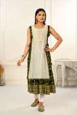 2 Layered Inner Cotton And Outward Jacket Chanderi Kurti For Women