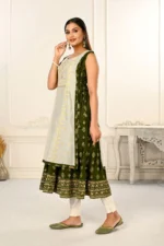 2 Layered Inner Cotton And Outward Jacket Chanderi Kurti For Women - Image 2