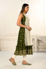 2 Layered Inner Cotton And Outward Jacket Chanderi Kurti For Women - Image 3