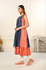 2 Layered Inner Cotton And Outward Jacket Chanderi Kurti For Women - Image 3