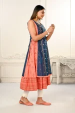 2 Layered Inner Cotton And Outward Jacket Chanderi Kurti For Women - Image 2