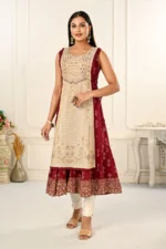 2 Layered Inner Cotton And Outward Jacket Chanderi Kurti For Women