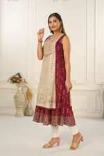 2 Layered Inner Cotton And Outward Jacket Chanderi Kurti For Women - Image 2