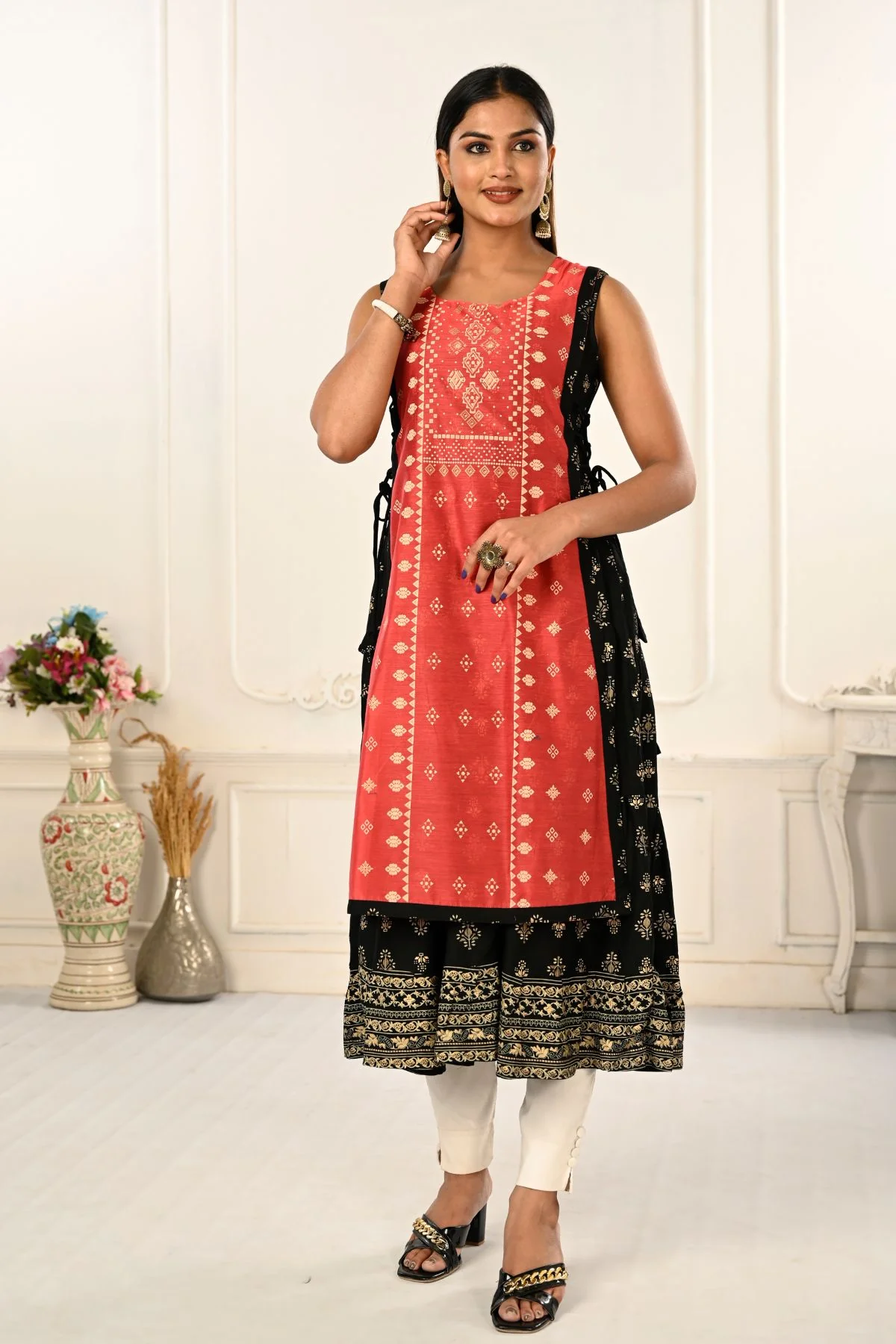 DSC9395-1.webp 2 Layered Inner Cotton And Outward Jacket Chanderi Kurti For Women - Image 1