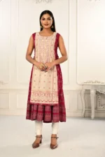 2 Layered Inner Cotton And Outward Jacket Chanderi Kurti For Women
