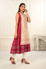 2 Layered Inner Cotton And Outward Jacket Chanderi Kurti For Women - Image 2