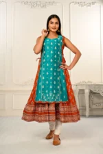 2 Layered Inner Cotton And Outward Jacket Chanderi Kurti For Women