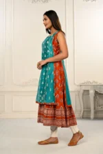 2 Layered Inner Cotton And Outward Jacket Chanderi Kurti For Women - Image 2