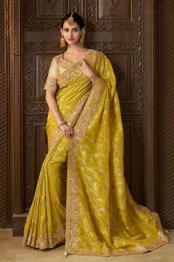0145053_ethnic-pure-viscose-tissue-jacquard-designer-saree-for-wedding-engagement-haldi-and-reception_900.jpeg Designer Saree for Wedding, Engagement, Haldi, and Reception - Image 1