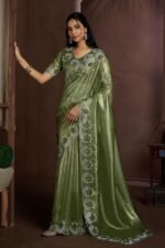 Fascinating Jute Coating Silk Designer Saree for Mehendi