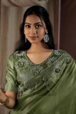 Fascinating Jute Coating Silk Designer Saree for Mehendi - Image 2