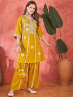 Floral Embroidered & Sequinned A-Line Kurta With Palazzos