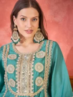Floral Embroidered & Sequinned A-Line Kurta With Palazzos - Image 4