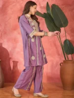 Floral Embroidered and Sequinned A-Line Kurta With Palazzos - Image 3