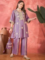Floral Embroidered and Sequinned A-Line Kurta With Palazzos - Image 4