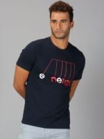 Jaztime Cotton Textured Half Sleeves Round Neck Mens T-Shirt