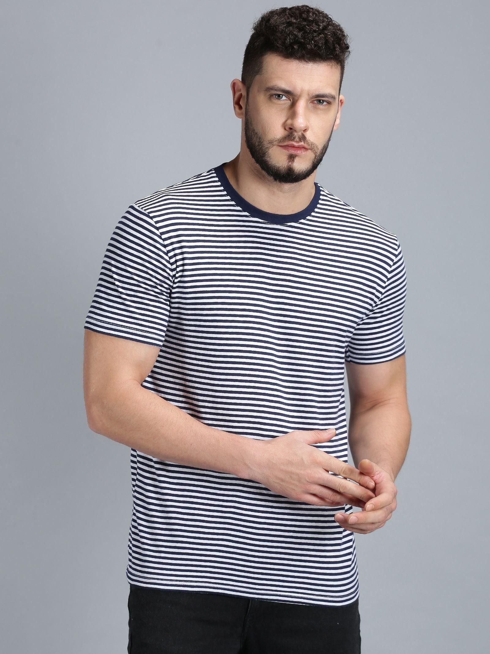 7724272496.jpeg Jaztime Cotton Stripes Half Sleeves Mens T-Shirt (Copy) - Image 1