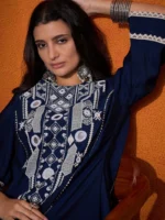 Floral Embroidered Regular Mirror Work A-Line Kurta with Palazzo - Image 3
