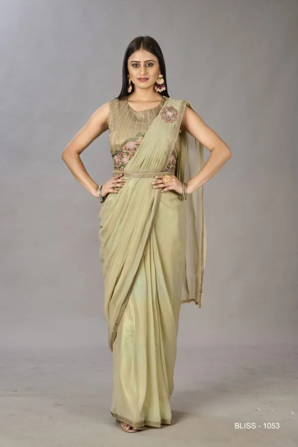 BLISS1053-1-scaled-1-600x900.jpg.webp Light Green Shimmer Georgettes With Delicate Embroidery Saree - Image 1
