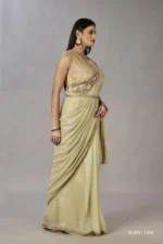 Light Green Shimmer Georgettes With Delicate Embroidery Saree - Image 3