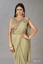 Light Green Shimmer Georgettes With Delicate Embroidery Saree - Image 2