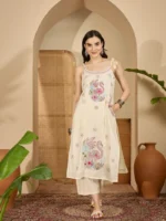 Pure Cotton Embroidered Shoulder Strap Kurta With Pant & Dupatta Kurta Set - Image 3