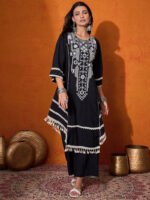Floral Embroidered Regular Mirror Work A-Line Kurta with Palazzo