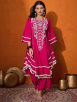 Floral Embroidered Regular Mirror Work A-Line Kurta with Palazzo